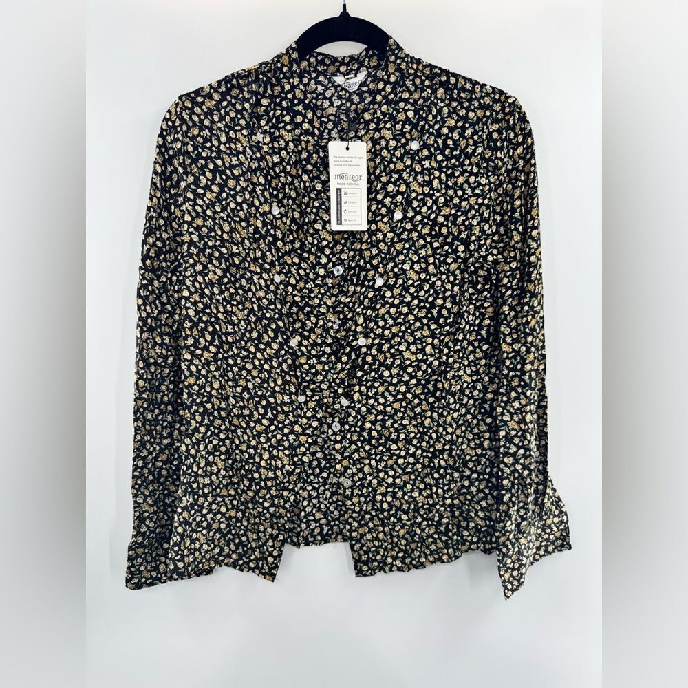 Meaneor Stylish Black and Gold Floral Woman’s Blouse size: M